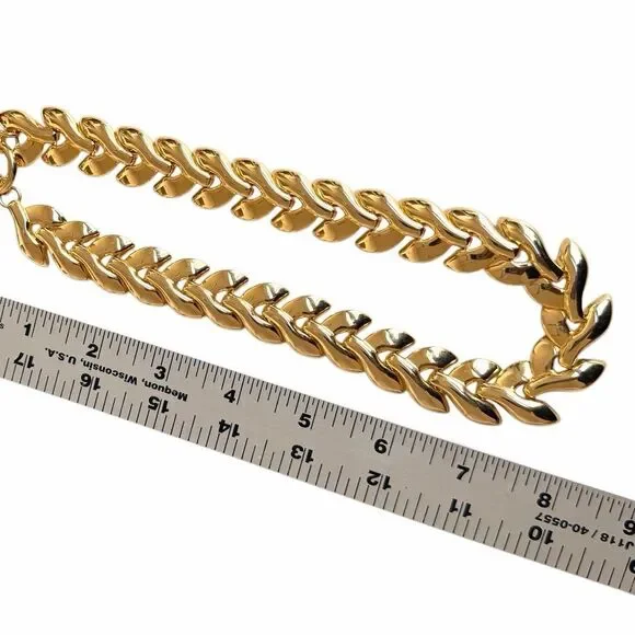 Vintage Gold Tone Chunky Link Statement Necklace Collar Style - Picture 6 of 6